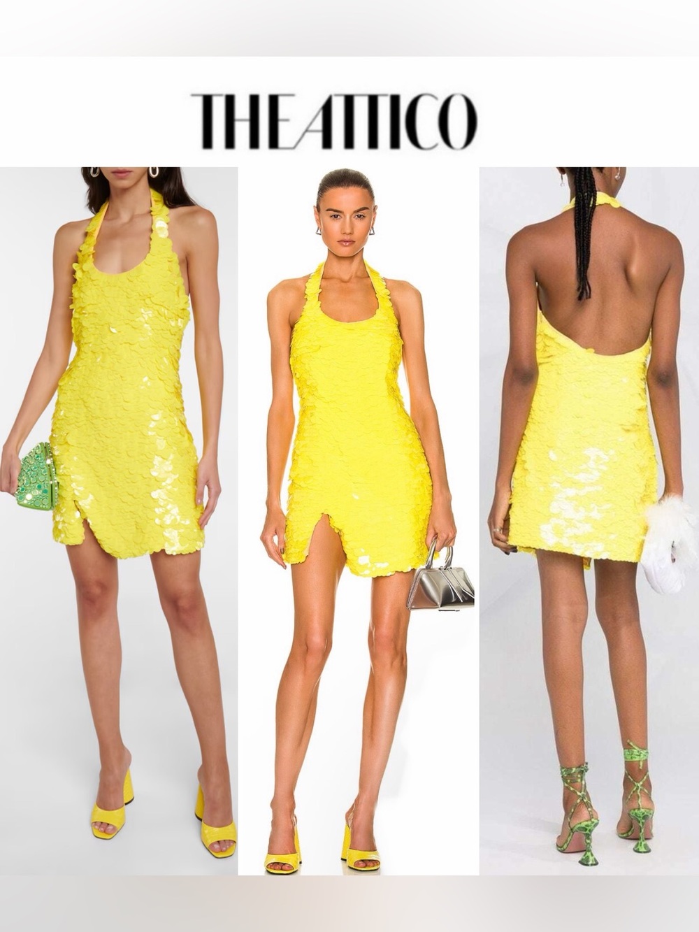 The Attico Allium Sequin Halter Yellow Mini Dress IT 42 S NWT